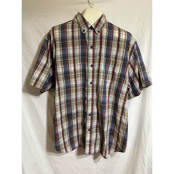 C.E. Schmidt  Workwear 2XL Short Sleeve Plaid Button Up Shirt Tan/Blk/Orange R1 - Picture 1 of 6